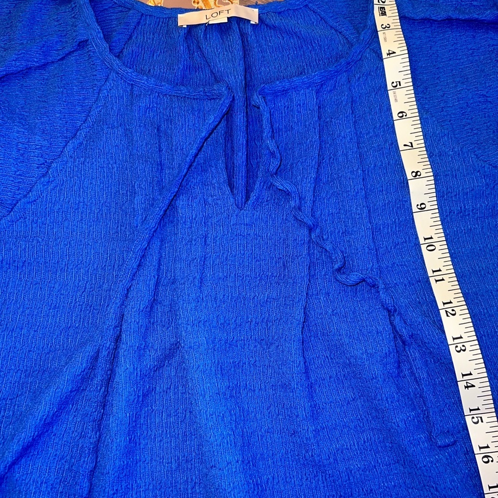 LOFT Cobalt Blue Puff Sleeve Blouse - Picture 5 of 6